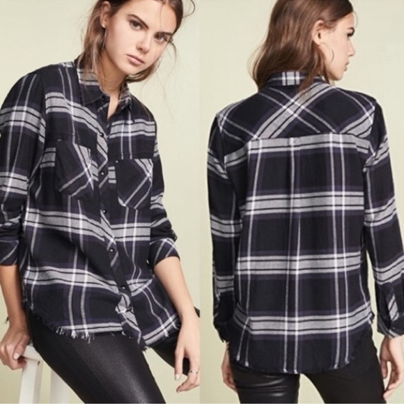 Rails Leo Button Down Top in Black Ash White XS - Picture 1 of 8